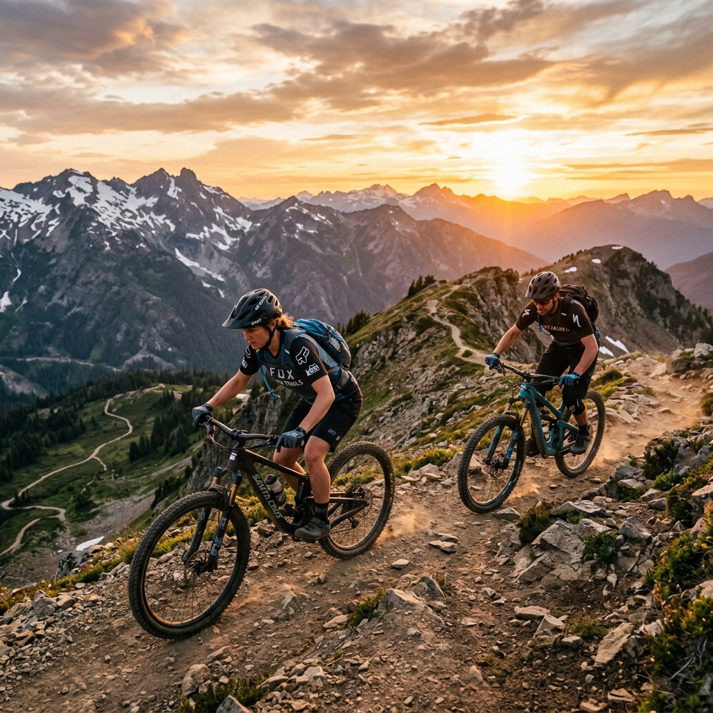 Employees mountain biking