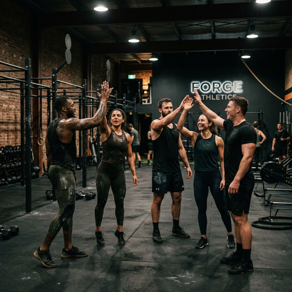 Group of athletes high-fiving