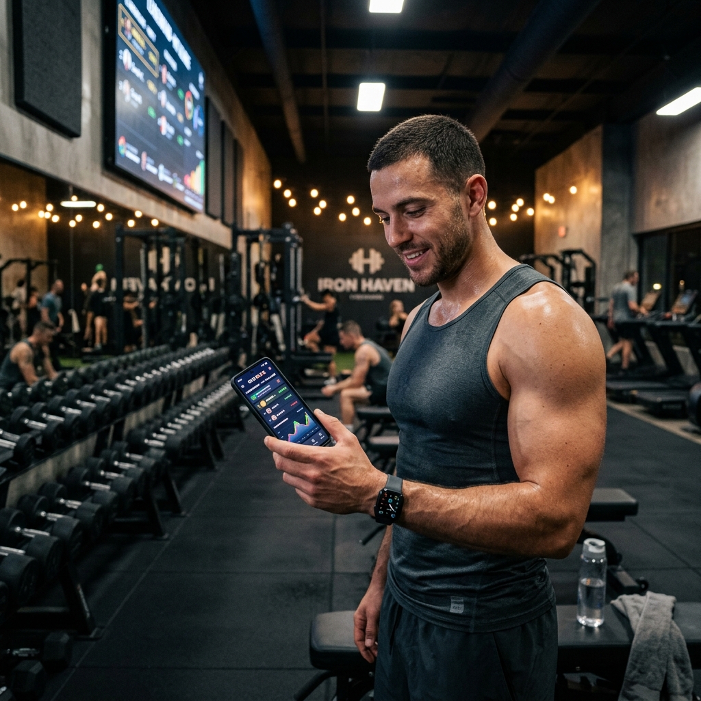 Athlete proudly checking a fitness leaderboard
