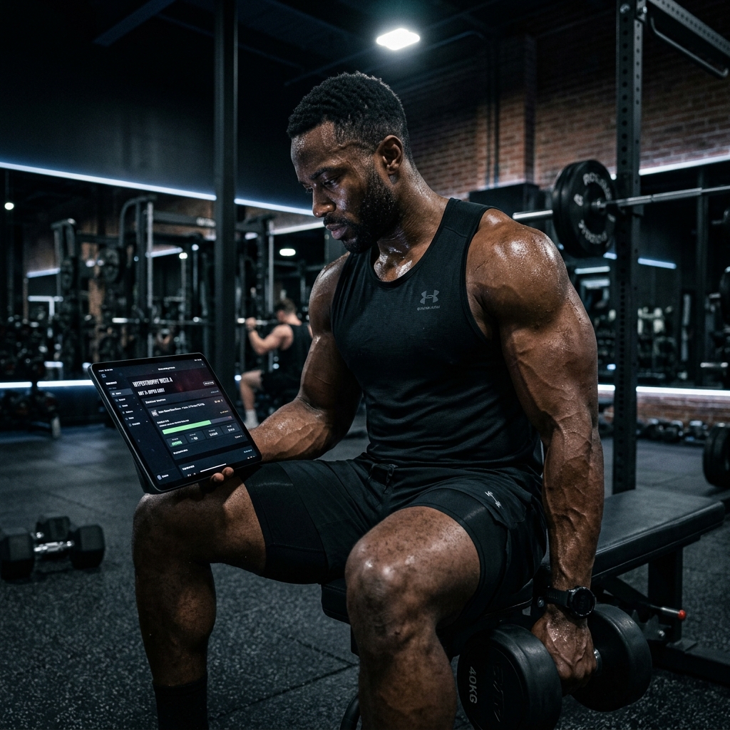 Athlete looking at a workout program